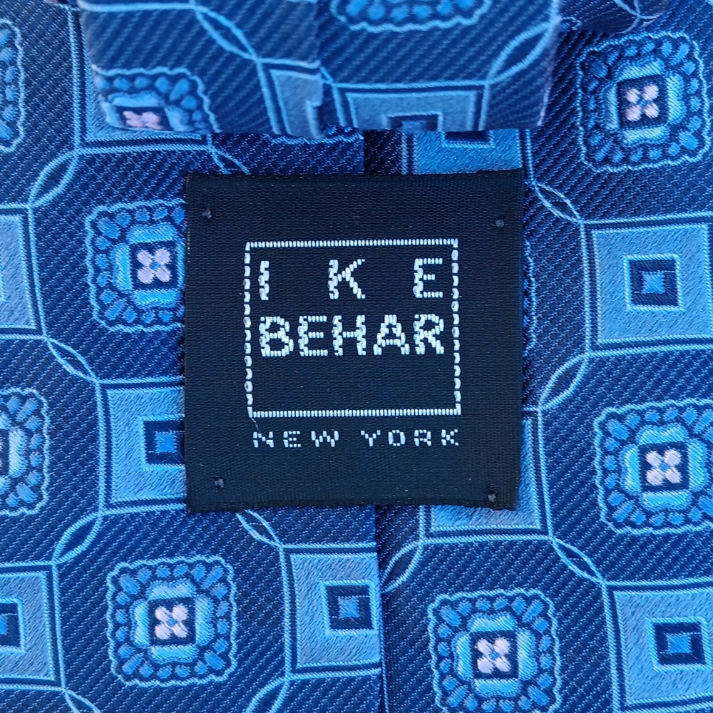 Ike Behar Blue Hexagonal Pattern Tie - image 3